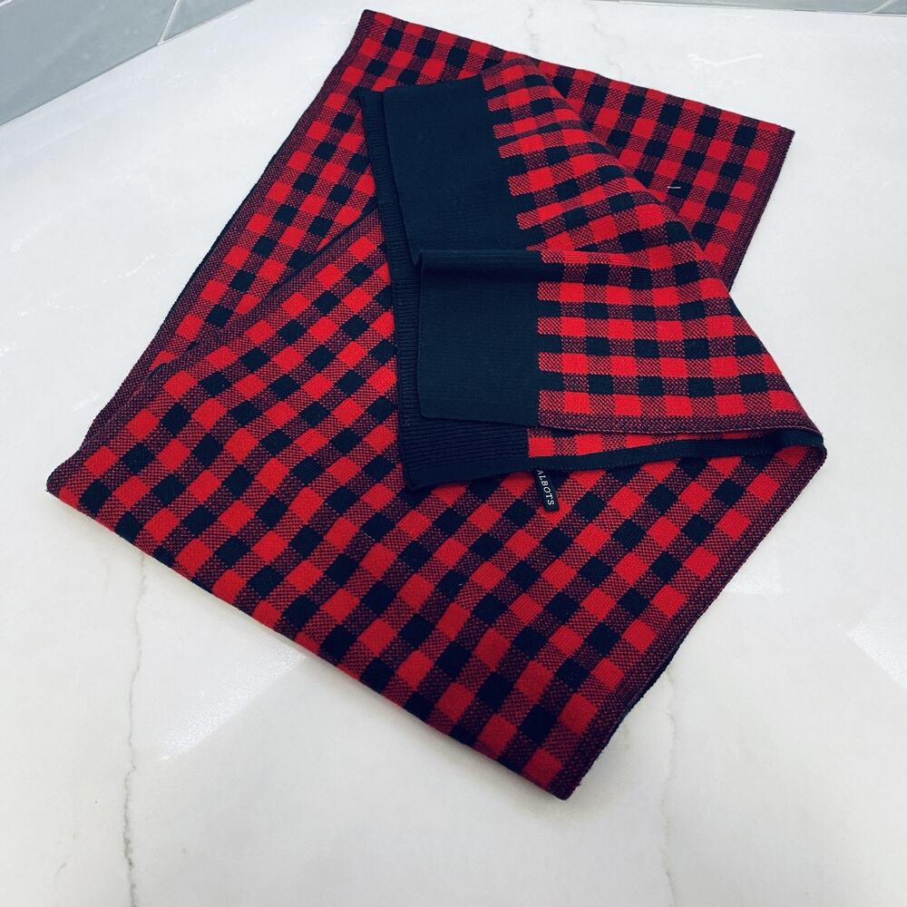 Talbots Scarf Womens Red Black Buffalo Plaid Knit Winter Lumberjack Holiday NWOT